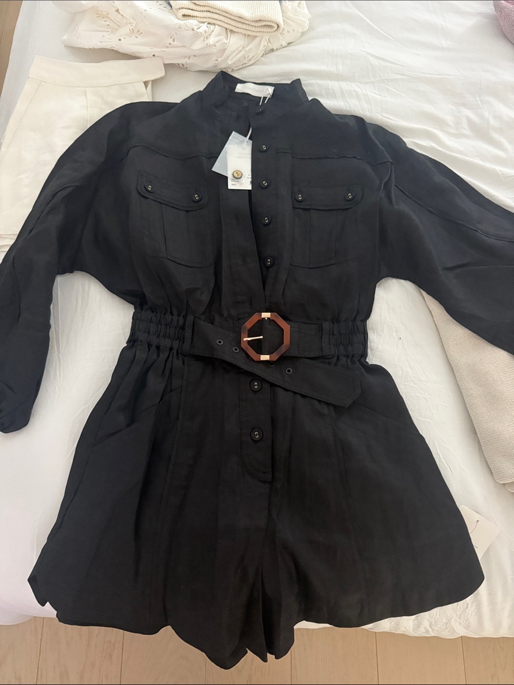Zimmermann black Devi paneled playsuit